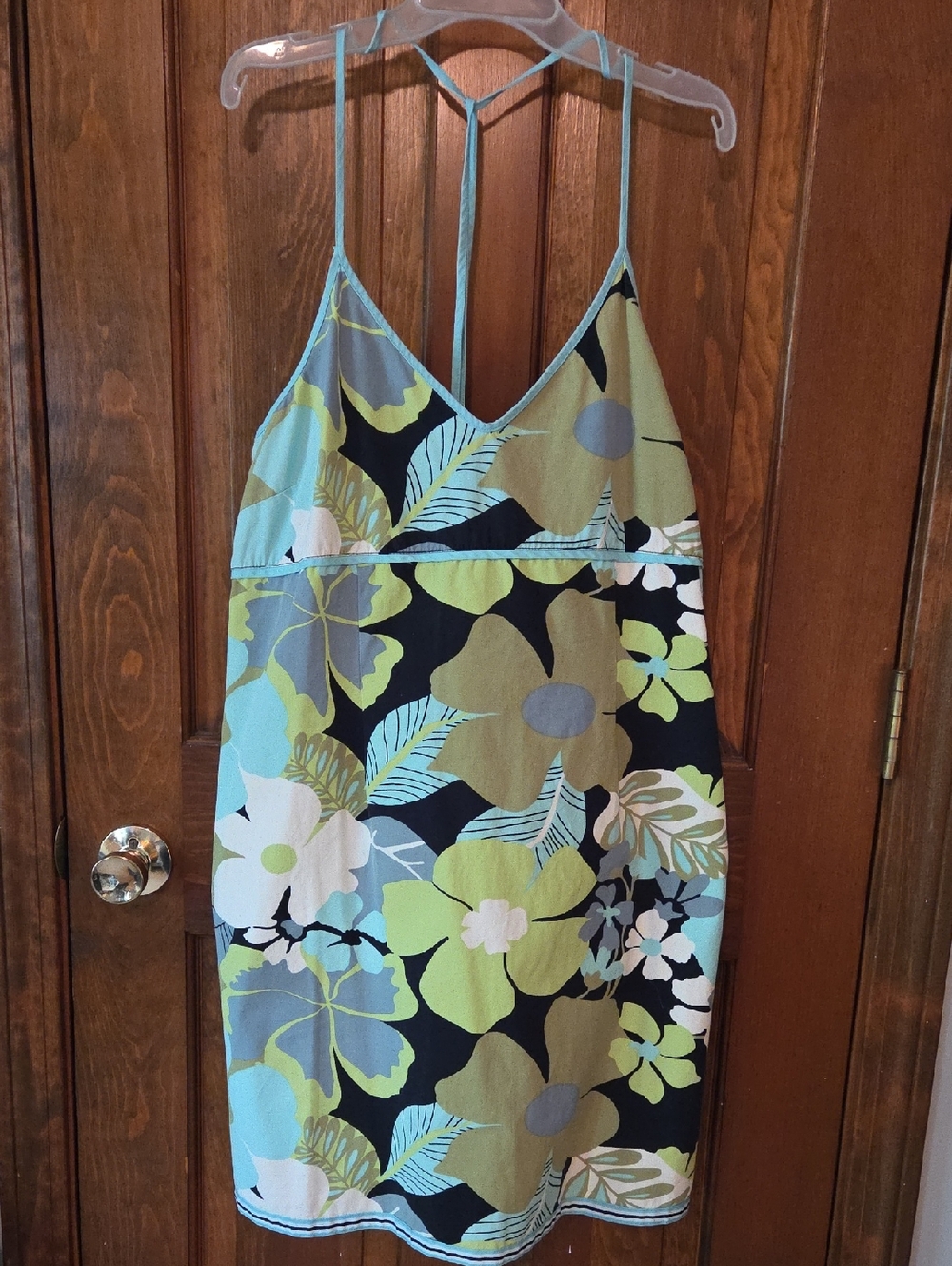 Old Navy Aqua And Green Floral Print Dress